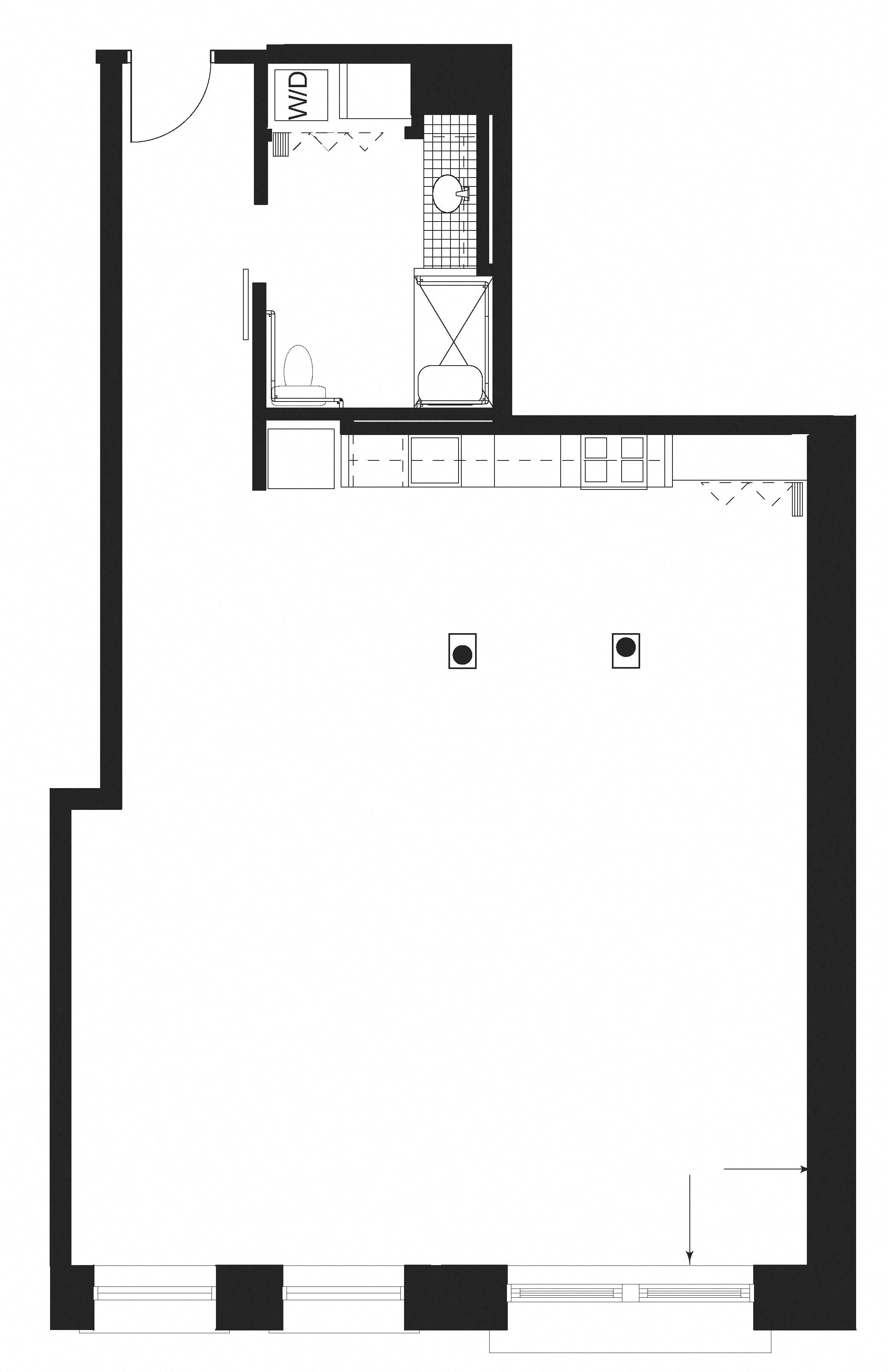 Floor plan for 1 bed, 1 bath, 1070 sqft